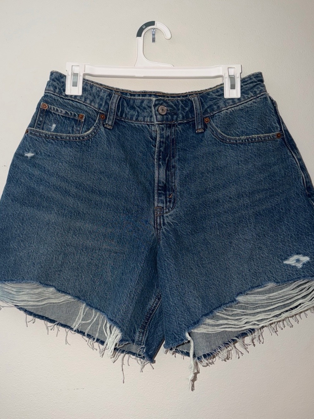 Abercrombie & Fitch Distressed Dark Blue Denim Cutoff Shorts